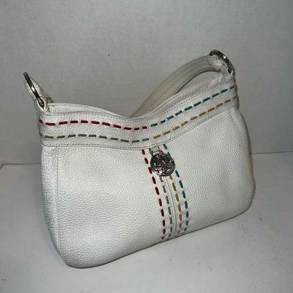 Brighton Pebbled Leather Shoulder Handbag Magnetic Closure Medium Woven Design - Picture 4 of 10